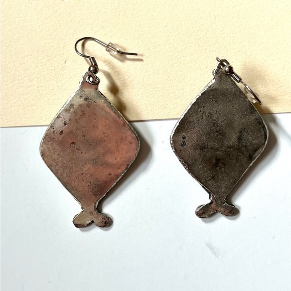 nwot! • boho statement dangling engraved earrings red turquoise blue stones - Picture 7 of 9